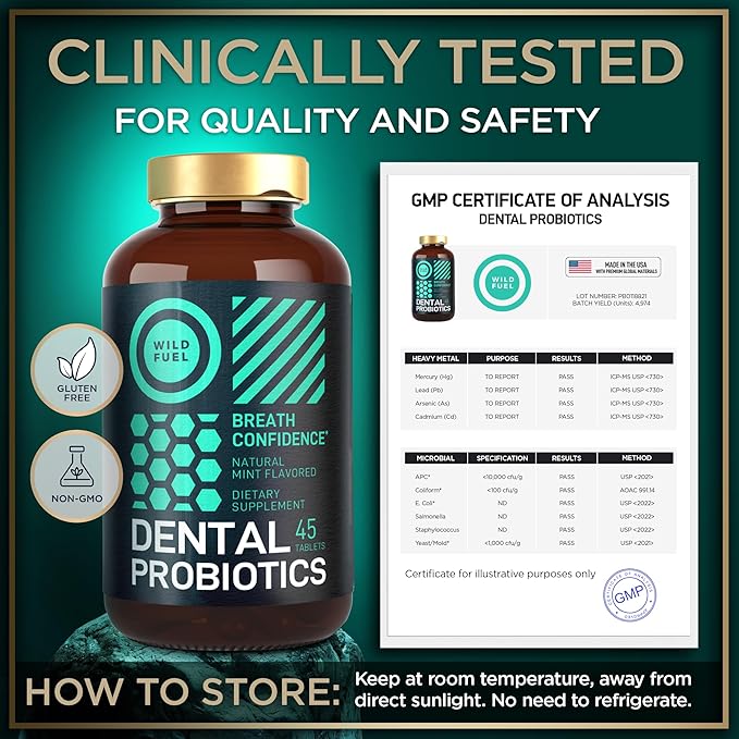Oral Probiotics for Mouth Bad Breath - Dental Probiotics for Teeth and Gums - 3 Billion CFU Advanced Bad Breath Treatment for Mouth Health - 90 Prebiotic and Probiotic Lactobacillus Salivarius Tablets