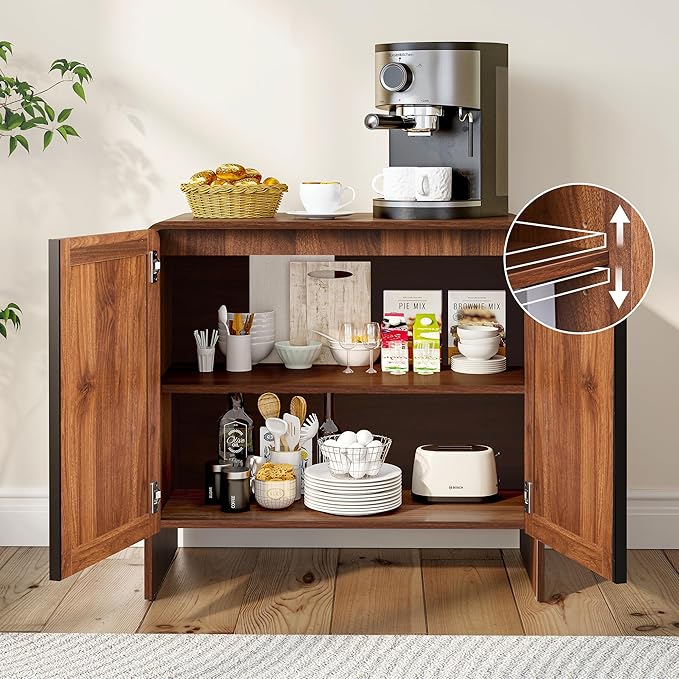 BERRYMERRY 2 Door Fluted Sideboard Buffet Cabinet with Storage, Modern Wood Cabinet with Adjustable Shelves for Living Room, Dining Room (Brown 6 Doors)