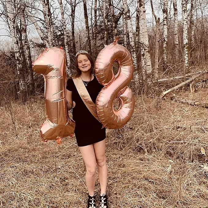 80th Birthday Balloons Rose Gold for Women, 40 Inch Giant Mylar Foil Number 80 Balloons Self Inflating, Rose Gold Digit 8 & 0 Helium Balloons for 80th Anniversary Party Decorations Supplies