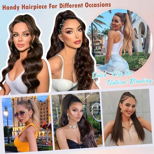 Hairro Claw Clip In Ponytails 100% Real Human Hair Ponytail Hair Extensions Jaw On Ponytail Jaw/Claw Clips Pony Tail Hairpieces For Women 14 Inch 105g #12P613 Golden Brown Mix Bleach Blonde