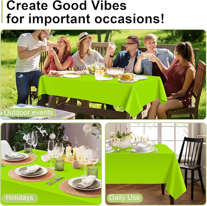 QIKSION Lime Green Plastic Table Cloth Disposable 3 Pack, 54 x 108 Inch Tablecloths for Party, Birthday, Halloween, Christmas Decorations, Rectangle Table Cover