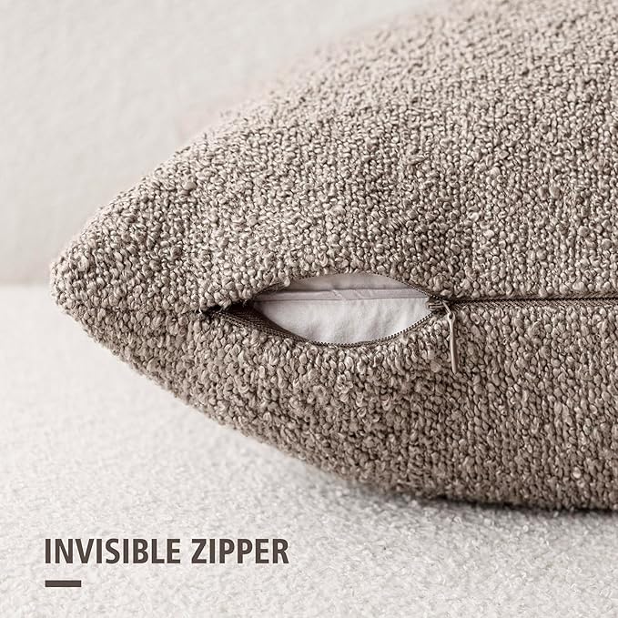 Foindtower Pack of 2, Decorative Textured Boucle Throw Pillow Covers Modern Accent Solid Pillow Cases Cozy Soft Couch Cushion Case for Chair Sofa Bedroom Living Room Home Decor 22x22 Inch Light Taupe