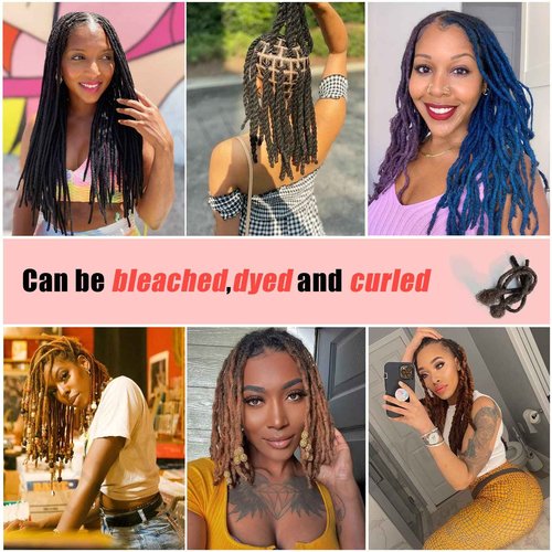 IXIMII 16 inch Dreadlock Extensions Human Hair 0.4cm 20 Strands Permanent Locs Extensions Soft Natural Black Human Dreads with Comb and Needle for Men Women Kids