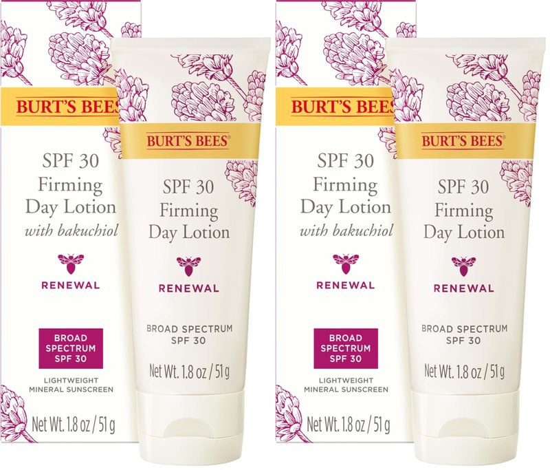 Burt's Bees Renewal SPF 30 Firming Day Face Lotion With Bakuchiol,Sunscreen Face Lotion With Natural Retinol Alternative,98 Percent Natural Origin Skin Care,1.8 oz. Tube,(Pack of 2)