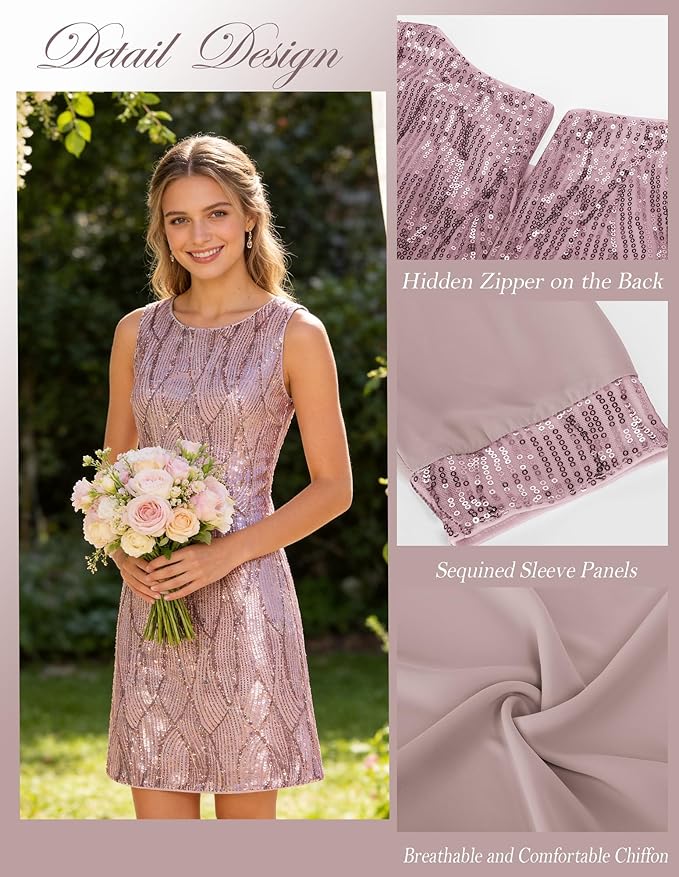 GRACE KARIN Women's Sequin Dress - Wedding Guest & Mother of The Bride Formal Dress - Two Piece Knee Length