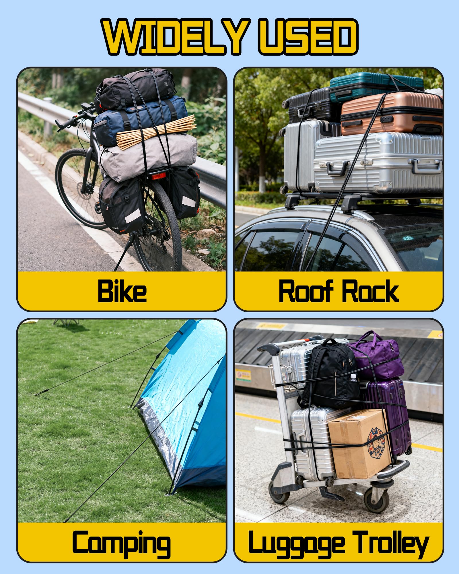 8 Pcs 48 Inch Adjustable Carabiner Bungee Cords with Hooks, Easy to Adjust from 7" to 48", Black Bungee Straps with UV-Resistance & Superior Elasticity for Cargo, Bike, Luggage, Carts, Truck, etc