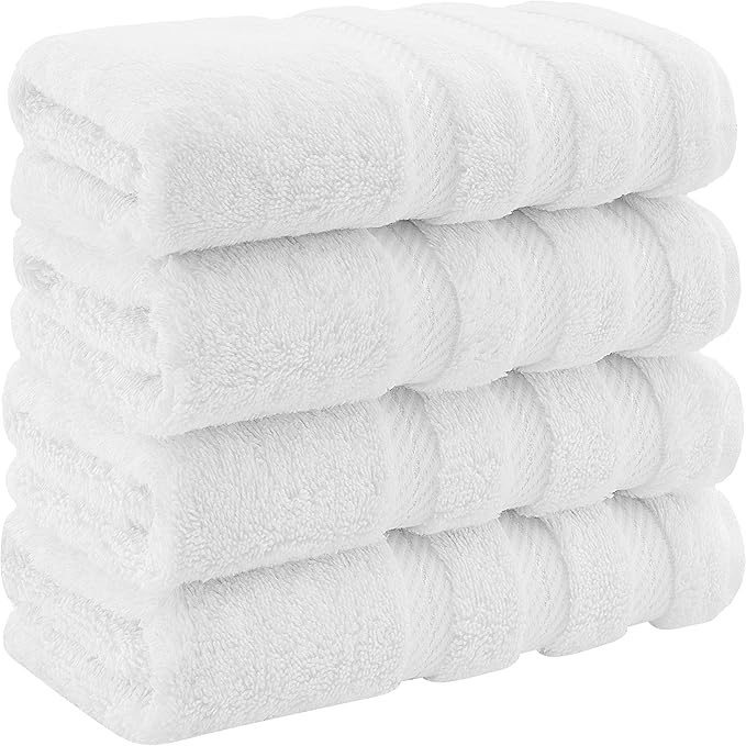 American Soft Linen Luxury Hand Towels for Bathroom, 100% Cotton Turkish 4 Piece Hand Towel Set, 600 GSM Hand Face Towels for Kitchen, White Hand Towels