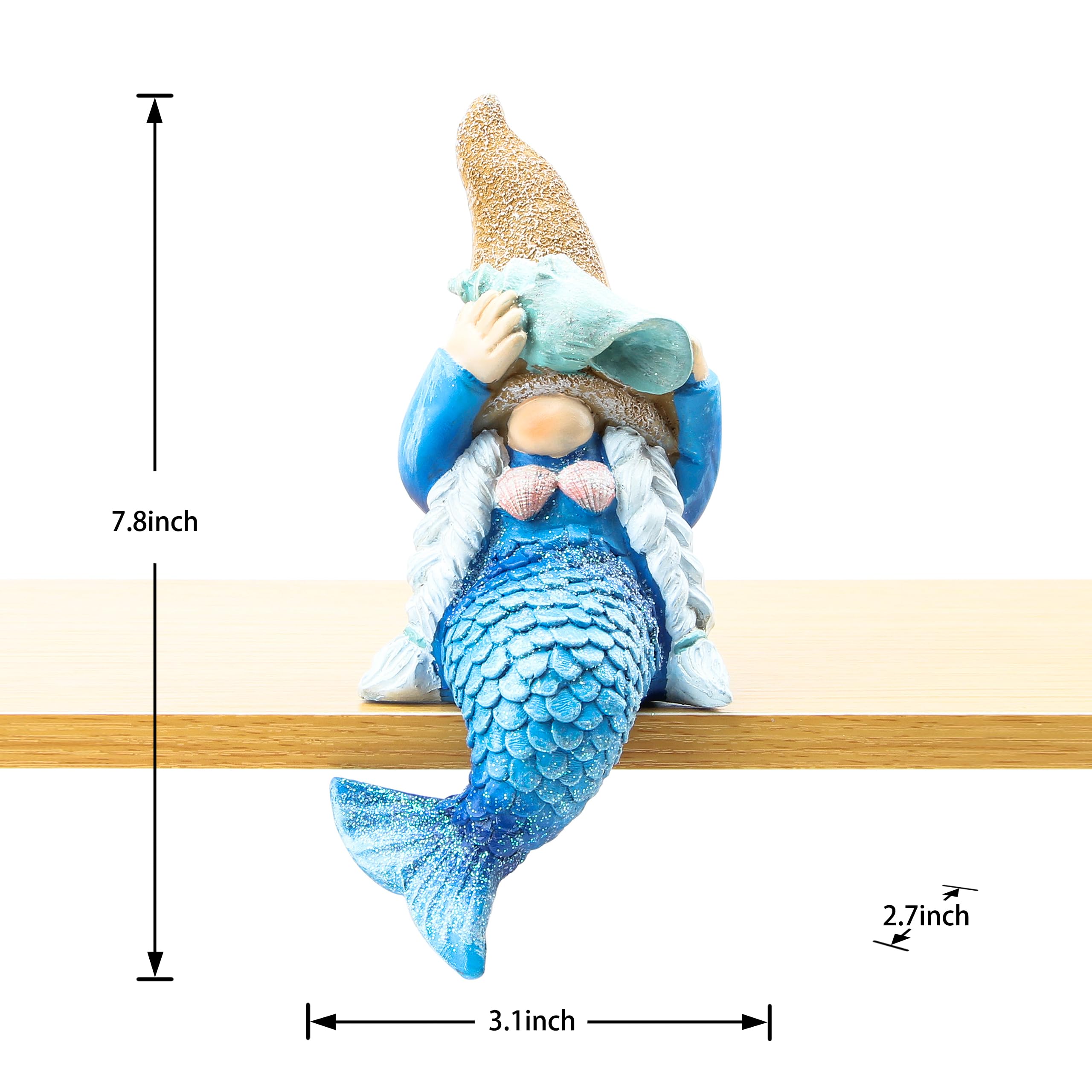 Mermaid Gnome Statue Garden Decor,Beach Gnomes Figurine for Outdoor Indoor