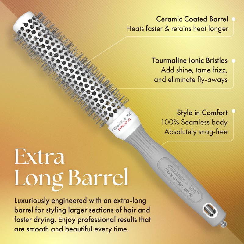 Olivia Garden Ceramic + Ion Speed XL - Extra-Long Round Thermal Hair Brush - Not Electrical - Professional Blowout Brush for Normal to Thick Hair - 1"- Diameter Barrel - CIXL-25