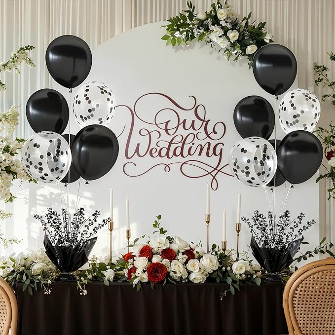 2 Set Black Table Balloons Foil Spray Centerpiece with Black and Confetti Balloons Stand Kit for Birthday Party Baby Shower Wedding Bridal Shower Prom Retirement Graduation Table Decorations