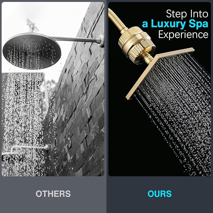 Cobbe High Pressure Filtered Shower Head Combo, Rain Shower Head with 20 Stage Shower Head Filter for Hard Water - Adjustable Replacement Remove Chlorine and Harmful Substances, Gold