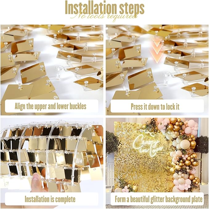 Shimmer Sequin Wall Backdrop Panels, 12pcs DIY Party Decor for Wedding, Birthday, Graduation, Anniversary, Engagement, Holiday & Home Decoration (Champagne Gold)