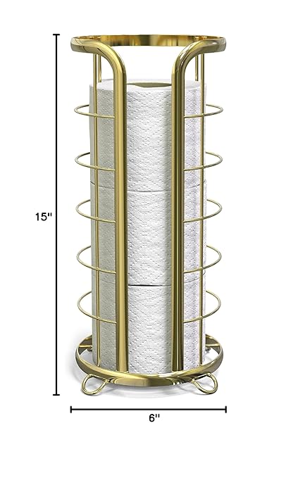 BROOKSTONE, Gold Toilet Paper Holder, Freestanding Bathroom Tissue Organizer, Minimalistic Storage Solution, Modern & Stylish Design [Holds MEGA Rolls]