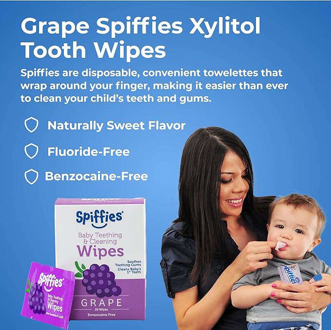 Baby Teeth Wipes - Grape Flavor, Xylitol-Enriched Baby Gum Cleaner & Dental Wipes for Teething Relief and Teeth Cleaning - Safe for Infants & Toddlers, 20 Count (Pack of 3)