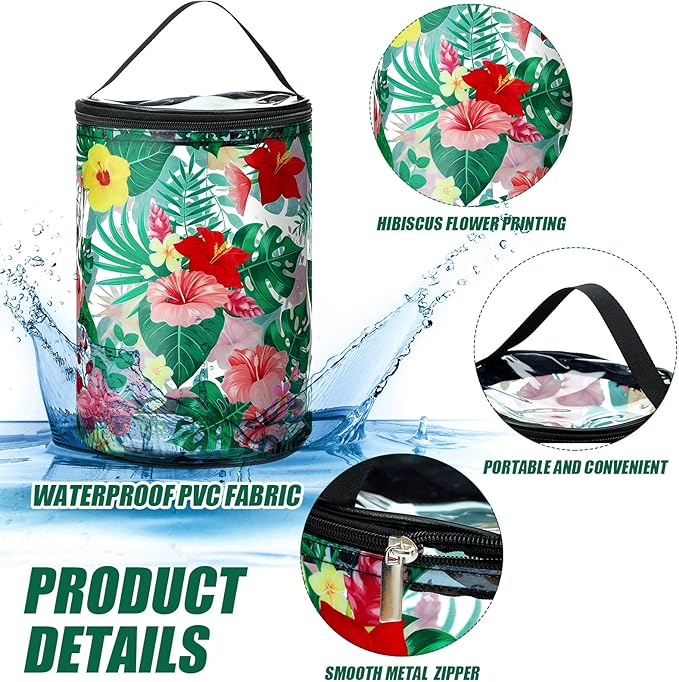 Sanwuta Beach Gifts Heavy Duty Clear Lotion Toiletry Bags for Travel Sunscreen Makeup Cosmetic Pouch Cylinder Bag Waterproof Portable Trip Bag with Handle Zipper(Hibiscus Flowers)
