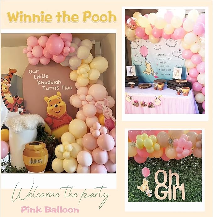 Pink and Yellow Balloon Arch, Pastel Light Pink Balloons Baby Pink Macaron Yellow Balloon Sand white Balloon Arch Kit for Birthday Baby Shower Bee Bear Theme Party Decoration