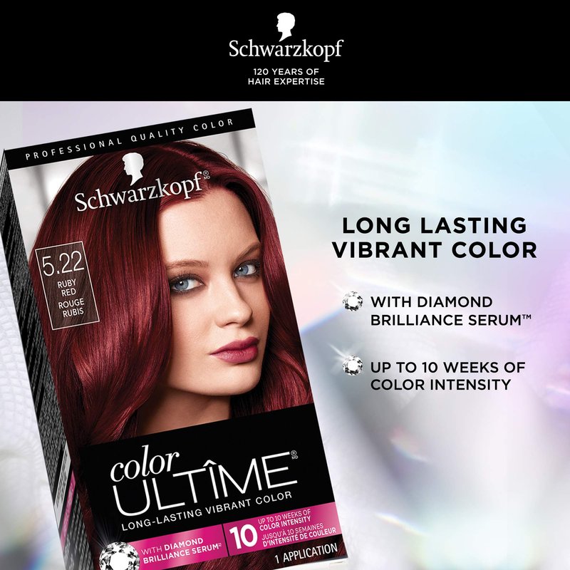 Schwarzkopf Color Ultime Hair Color, 5.22 Ruby Red, 1 Application - Permanent Red Hair Dye for Vivid Color Intensity and Fade-Resistant Shine up to 10 Weeks (Pack of 2)