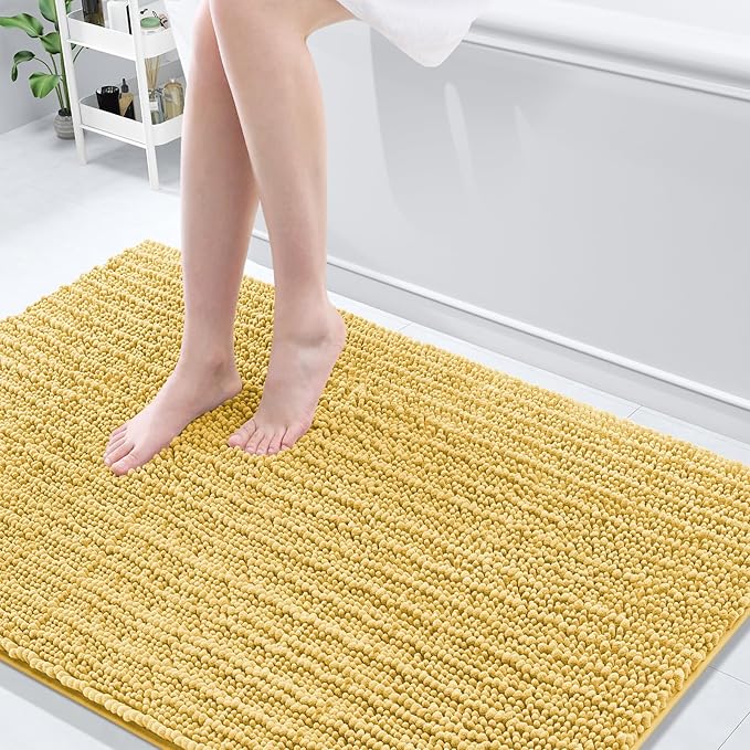 Arotive Luxury Chenille Bathroom Rug Mat, Extra Soft Thick Absorbent Shaggy Bath Rugs, Non-Slip Machine Wash Dry, Plush Bath Mats for Bathroom, Shower and Tub, 59x35, Yellow