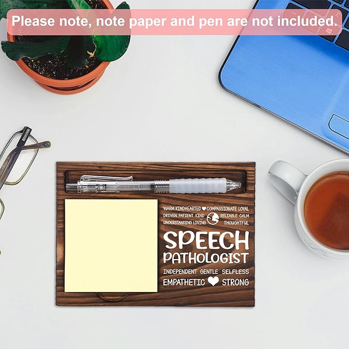Speech Pathologist Appreciation Gifts, Thank You Gift for Speech Language Pathologist, Pathology Office Coworkers Staff Gifts, Sticky Note Holder Wooden Notepad & Pen Holder 6.5" x 4.7" - FTA272