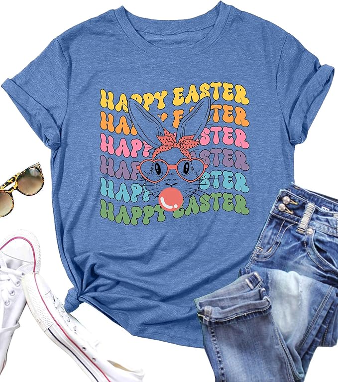 LAZYCHILD Women Easter Teacher Shirts: Funny Treat All with Kindness T-Shirt Bunny Rabbit Tee Tops