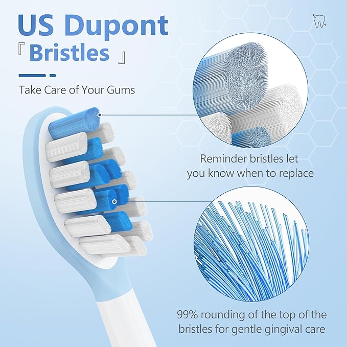 Replacement Toothbrush Heads for Philips Sonicare Electric Toothbrush, 2-in-1 Tongue Cleaner, 10 Pack, Ice Blue,Suitable for Philips Sonicare Heads, C2, C1, C3, W1, W2, W3, G1, G2, G3