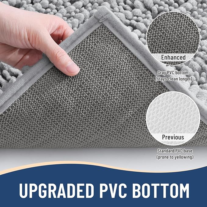 Arotive Luxury Chenille Toilet Rugs U-Shaped, Extra Soft Thick Absorbent Bathroom Mat, Non-Slip Shaggy Plush Contour Rugs, Machine Wash Dry Bath Mat for Toilet Base, 24x24, Light Grey