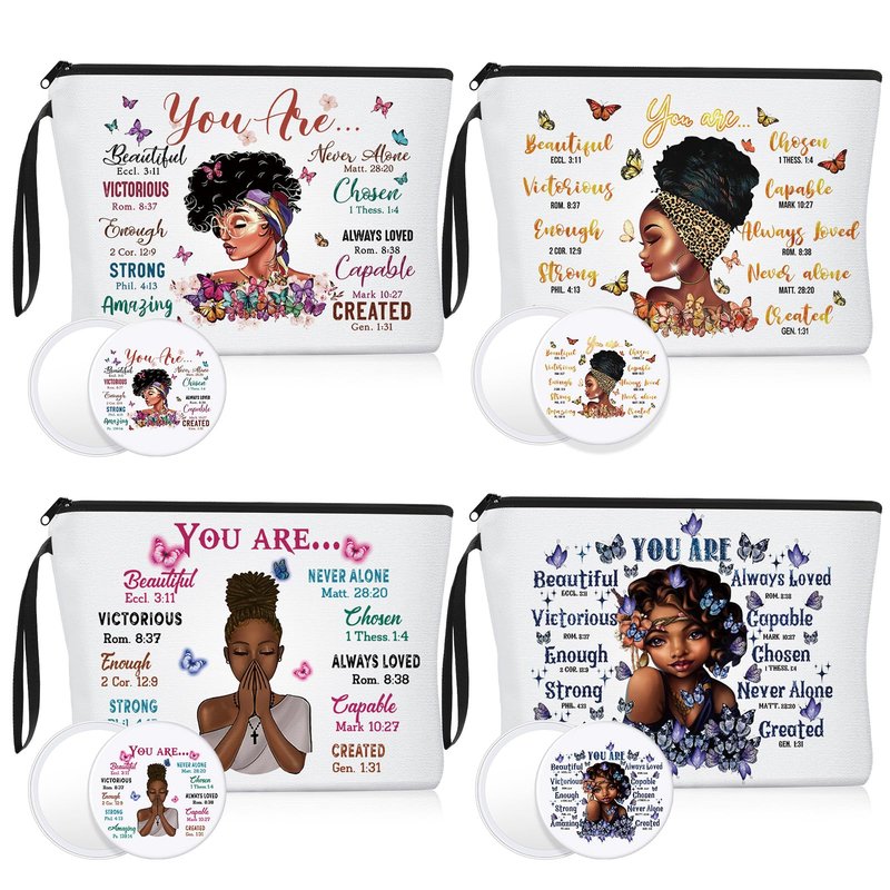 Roowest 40 Pcs Black Women Gifts Bulk Makeup Bag with Inspirational Compact Mirrors, Funny Small Travel Cosmetic Gifts for Vbs Back to School Teacher Students Black Women