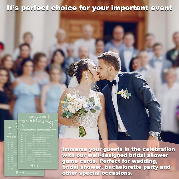 What Did The Groom Say Cards, Sea Green Bridal Shower Games, 30 Elegant Wedding Game for Bachelorette Engagement Party Reception Supplies - A10