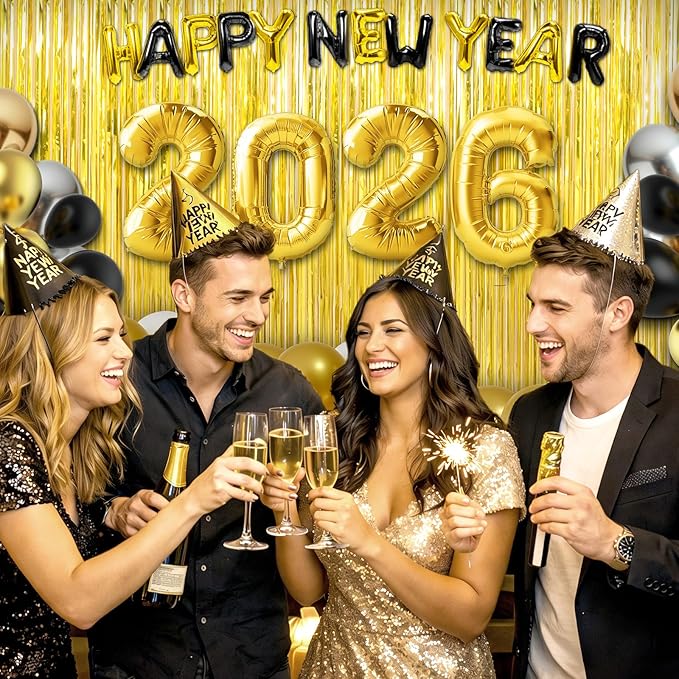 4 Pack Gold Foil Fringe Curtains Door Streamers Party Decorations 3.3 x 8.2 ft, Gold Tinsel Curtain Fringe Backdrop for Parties, Door Fringe Birthday Streamers, Photo Booth Backdrops, Party Decor