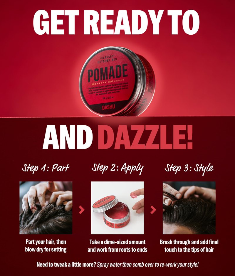 DASHU Red Pomade for Men - Korean High Shine Pomade Strong Hold, Extreme Hold Edge Control, Water Based Pomade, Red Hair Wax, Classic Styling 3.52 fl oz
