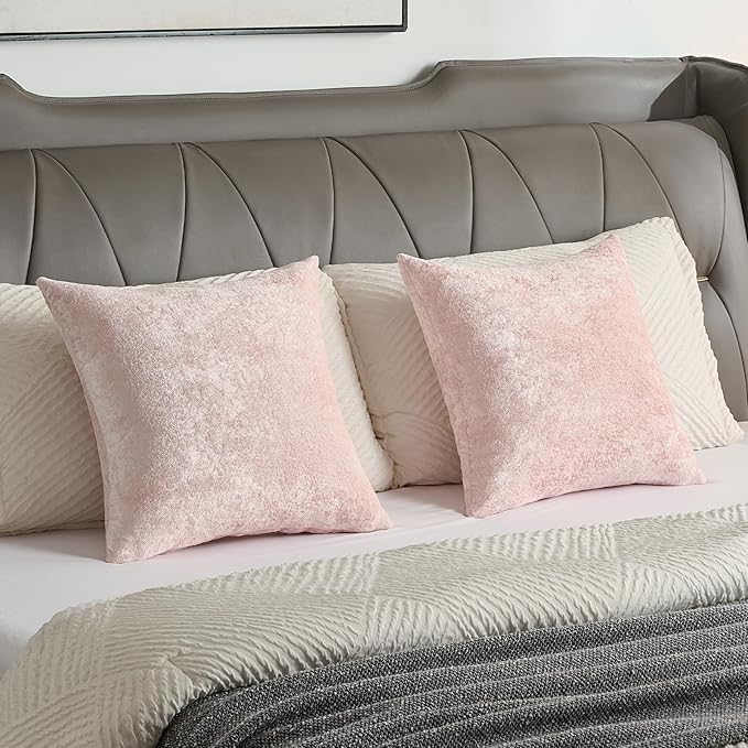 FUTEI Pink Flannel Throw Pillow Covers 24x24 Inch Set of 2,Soft Dimensional Textured European Cushion Cases,Modern Home Decor for Couch Living Room
