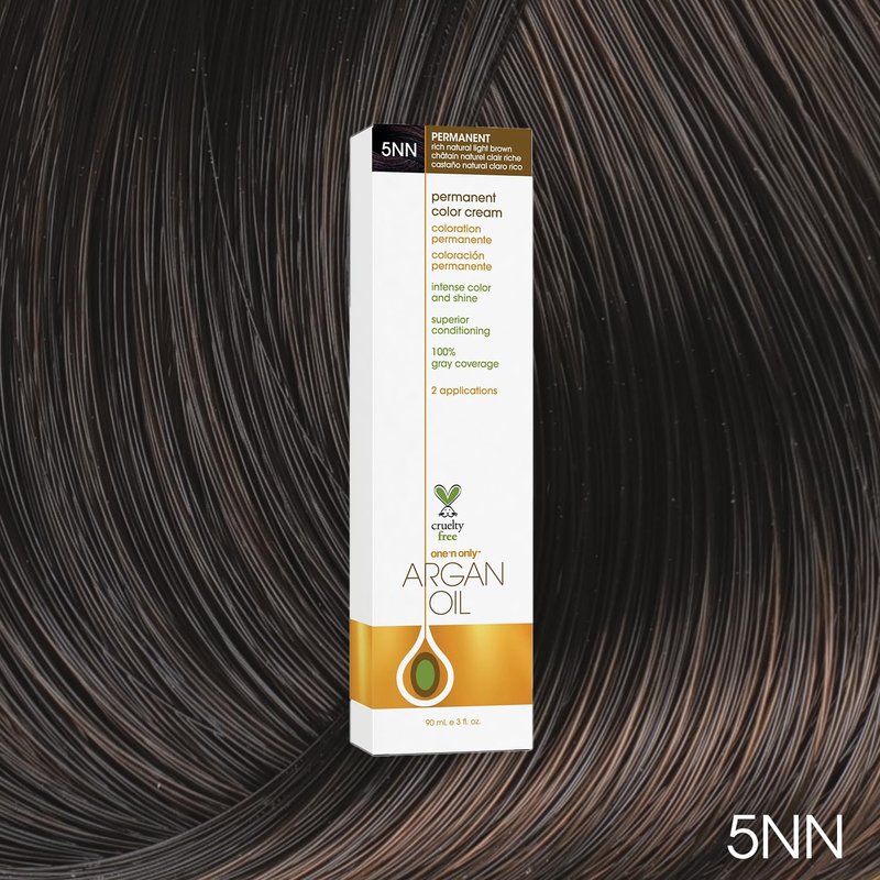 One N' Only Permanent Hair Color - Permanent Hair Dye Made with Argan Oil - Delivers Rich, Accurate Tones with Gray Coverage - Improves Moisture & Elasticity - 5NN Rich Natural Light Brown (3 oz)