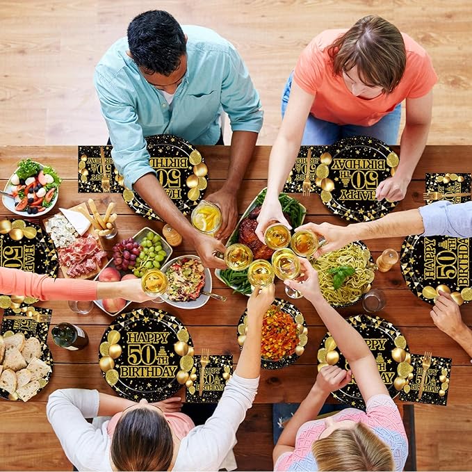 96Pcs 50th Birthday Party Tableware Set, Back in 1976 Birthday Party Decorations Supplies for Men Women Cheers to 50 Years Disposable Paper Plates Napkins Forks Favors, Serve 24