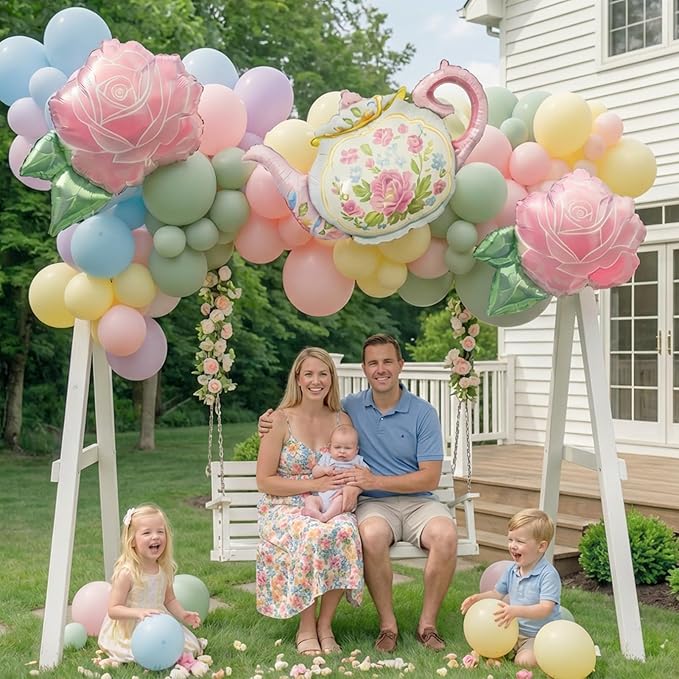 Green and Pink Balloon Garland 138Pcs Pastel Green Pink and Purple Balloons Arch Kit with Teapot Foil Balloon for Spring Tea Party Lets Partea Baby Shower Happy Easter Birthday Party Decorations