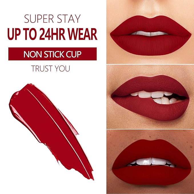 MAKI YIKA 3Pcs Matte Liquid Lipstick Makeup Set Red Purple Pink Lipstick Long Lasting Smudge Proof Non Transfer Lip Makeup, Purple/Pink/DeepRed