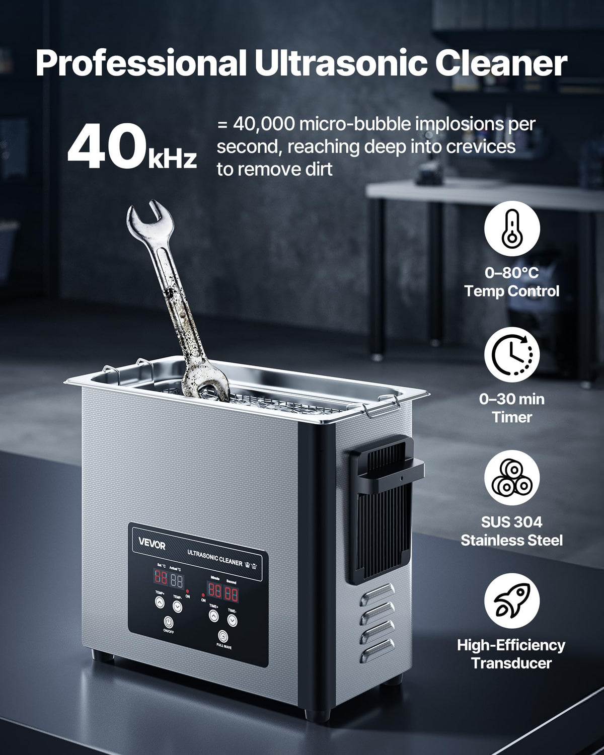 VEVOR 6L Ultrasonic Cleaner, Professional Ultrasonic Cleaner Machine with Cleaning Basket & Digital Display, 120W Stainless Steel 40kHz Cleaning Machine for Watches, Razors, Jewelry, Coins and More