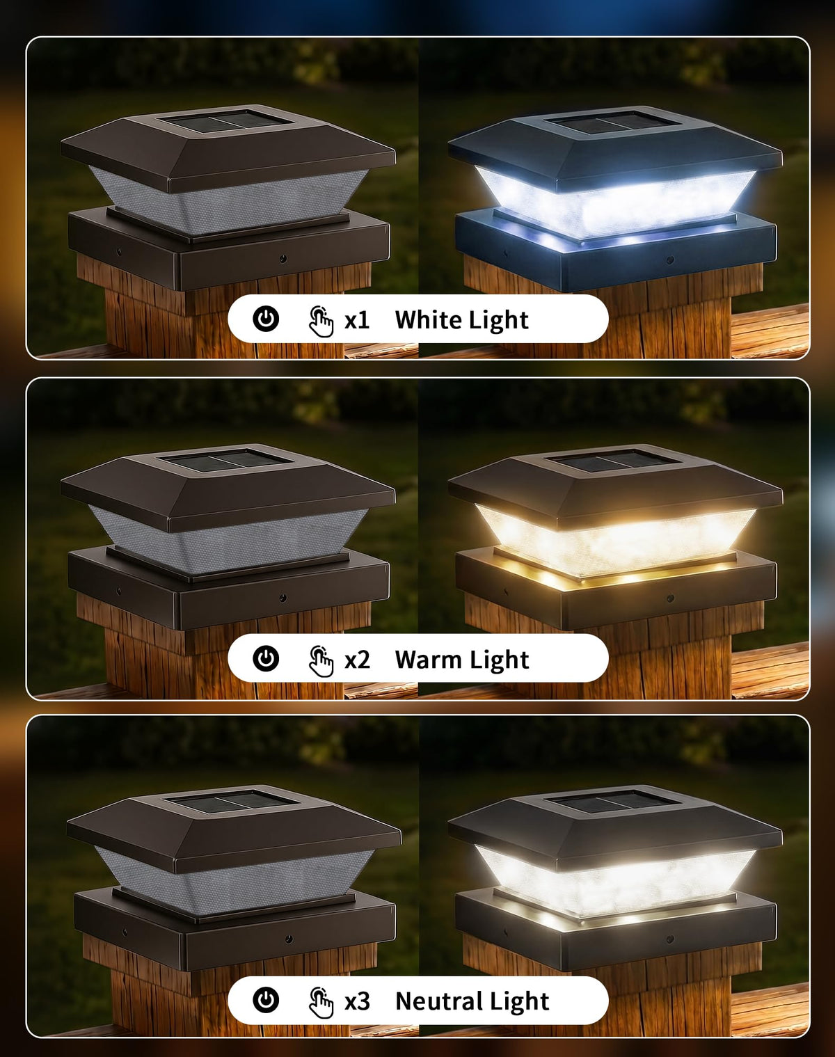 4x4 Solar Post Cap Lights - 12 Pack Fence Deck Post Solar Powered Lights