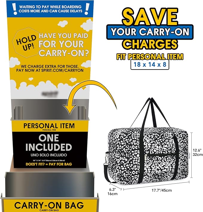 For Spirit Airlines Personal Item Bag Foldable Travel Duffel Bag Tote Carry on Luggage Duffle Overnight for Women and Men