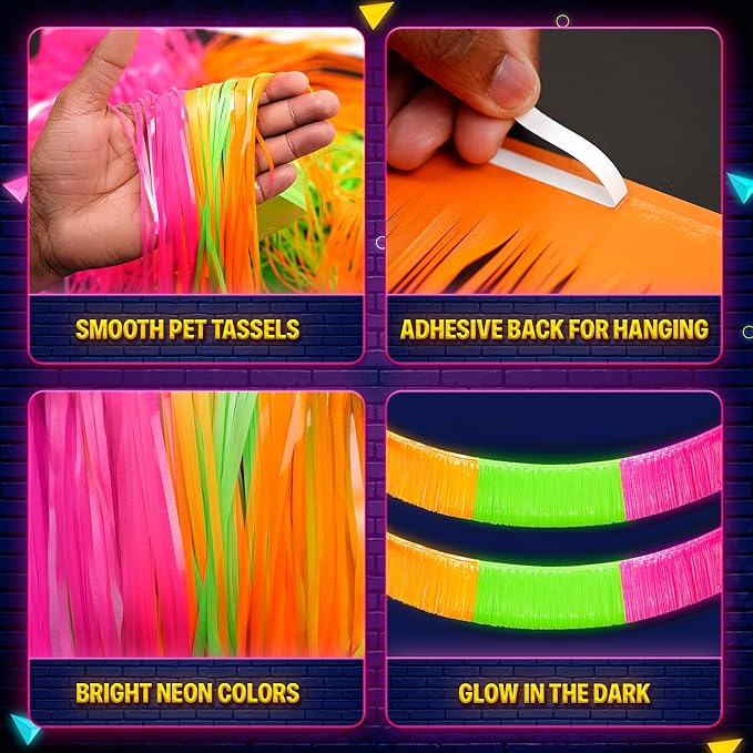 KatchOn, Neon Fringe Banner – 8.2 Feet, Pack of 2 | Neon Banner for Rave Party Decorations, Glow Parties Glow in The Dark Streamers for Birthday, Bachelorette Party