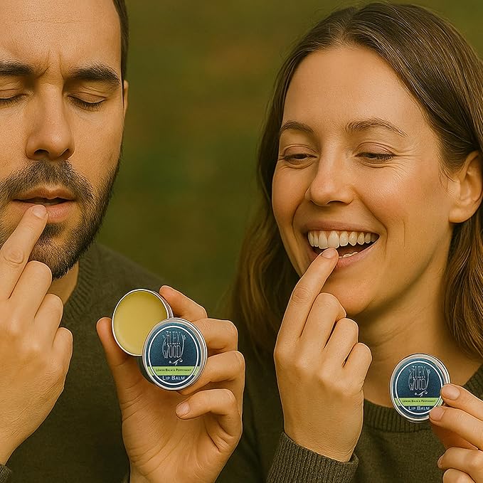 The Ilex Wood - Lip Balm Pack of 3 - Lemon Balm and Peppermint - All natural, coldsore prevention, cruelty free, plastic free, moisturising lip balm, handcrafted - 3 x 10ml (3 x 0.34 fl oz)