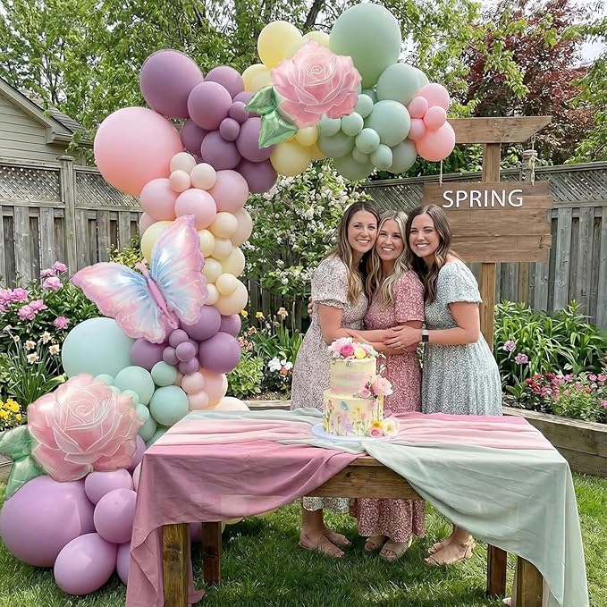 Spring Floral Butterfly Balloon Arch Kit Pastel Lavender Purple pink yellow Balloon Garland with rose Butterfly mylar Balloons for Wildflower Fairy Baby Shower Birthday Garden Tea Party Decorations