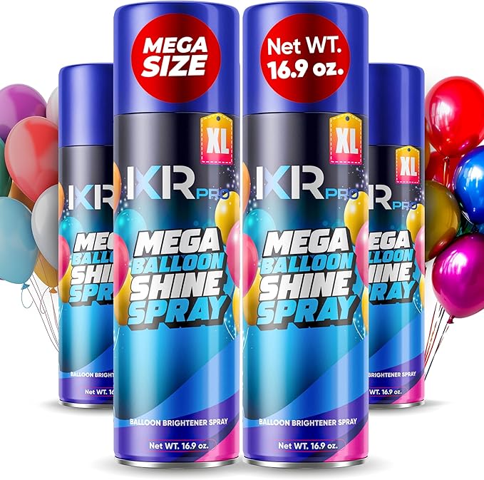 Balloon Shine Spray (4 x 16.9 oz) No Need Towel or Gloves, Instant High Shine Gloss Brite Balloons for Party Decoration for Ultra Lasting, Shine Balloon Spray Upgraded Formula