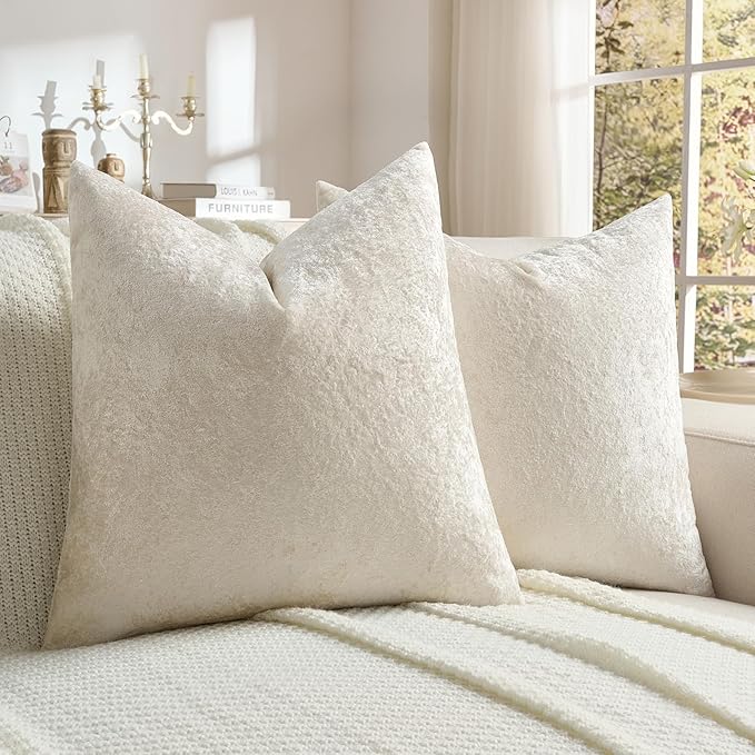 FUTEI Cream Flannel Throw Pillow Covers 20x20 Inch Set of 2,Soft Dimensional Textured Cushion Cases,Modern Home Decor for Couch Living Room