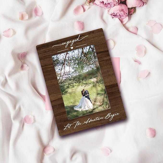 Wedding Engagement 4x6 Picture Frame, Just Engaged Photo Frame, Wedding Gifts for Newlyweds Couples Wife Husband, Newly Engaged Wedding Photo Frames for Desk Decor