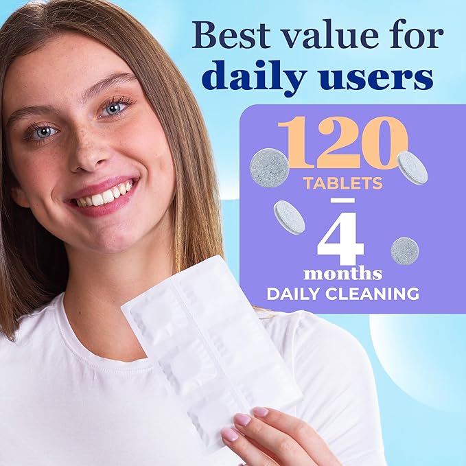 Retainer Cleaning Tablets - Individually Sealed Retainer Cleaner Aligners, Night Guards and Dentures, Dental Pod Tablets for Travel, Gym, and Work, Fast Dissolve Mint Formula, 120 Count