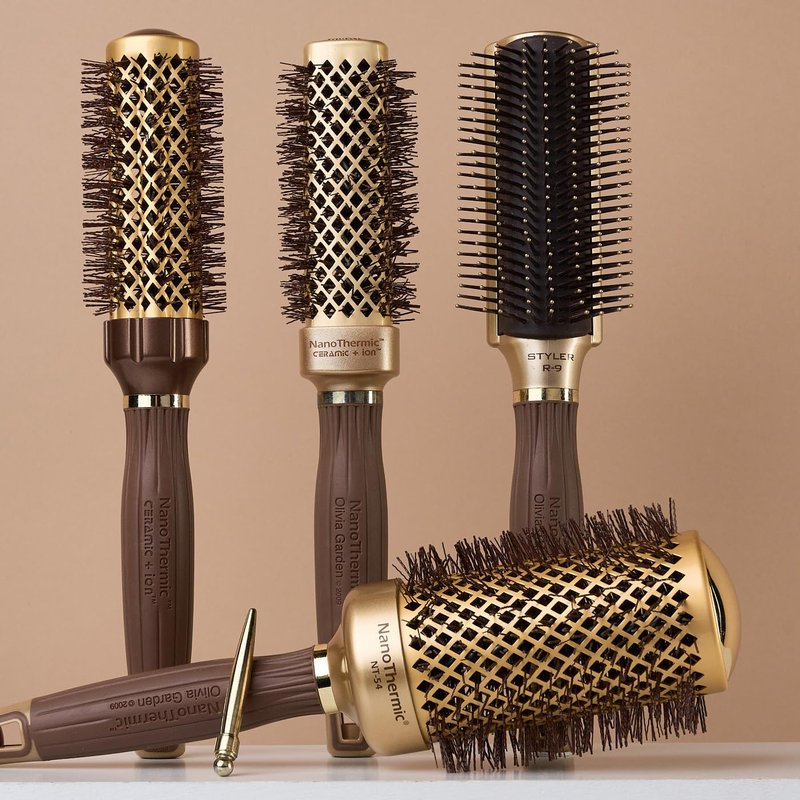 Olivia Garden Ceramic + Ion NanoThermic Styler Hair Brush - Daily Styling for All Hair Types - With Retractable Sectioning Pick, Styling