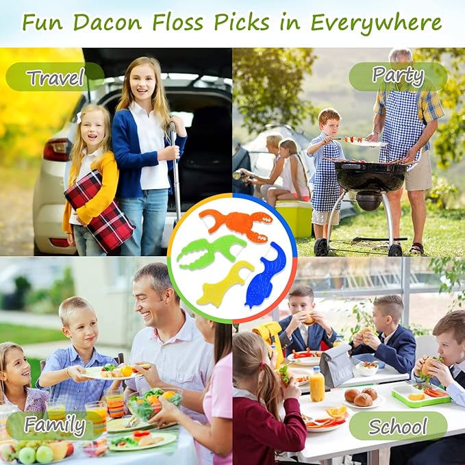 Kids Flossers, Kids Dental Floss Picks Without Fluoride, Unflavored, 4 Colors Ocean Animals Shaped Makes Flossing Fun, 50 Count (Pack of 4)