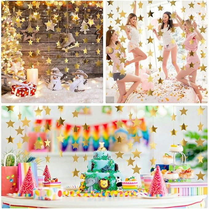 JOYIT 78ft Gold Star Garland – 6 Pack Shiny Party Decorations Banners for Birthday, Wedding, Baby Shower, Graduation & Holiday Backdrops (Gold Star)