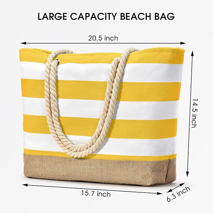 Becokan Beach Bags for Women Large Canvas Beach Tote Bag Beach Bags Waterproof Sandproof Swim Pool Bag Travel Essentials