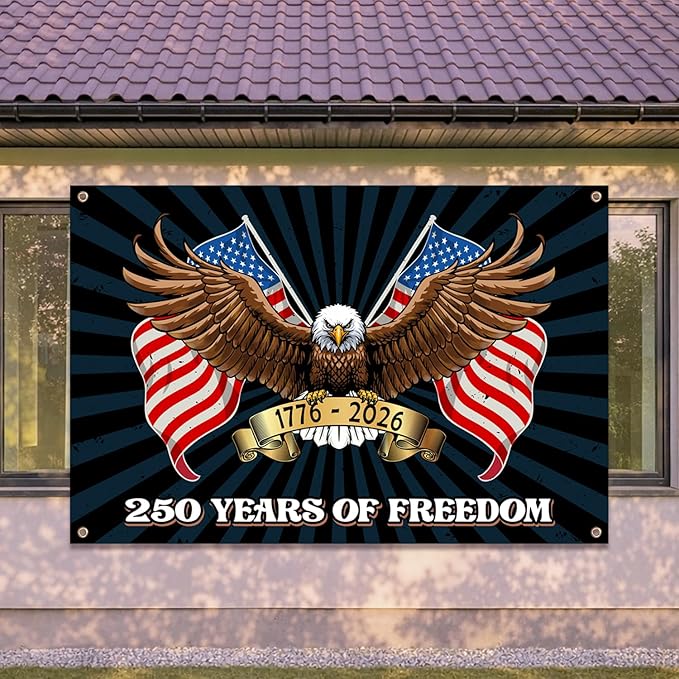 4th of July Independence Day Decorations - Patriotic Decorations Banner American 1776-2026 Anniversary Eagle Background Party Decorations Indoor Outdoor Supplies
